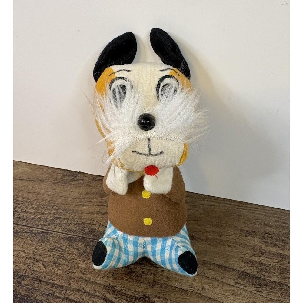 Vintage Puppy Dog Schnauzer 5" Stuffed Animal Plush Figure Plaid Pants